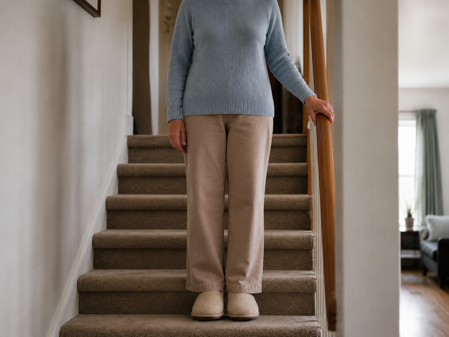 A staircase at home, the kind taken one step at a time